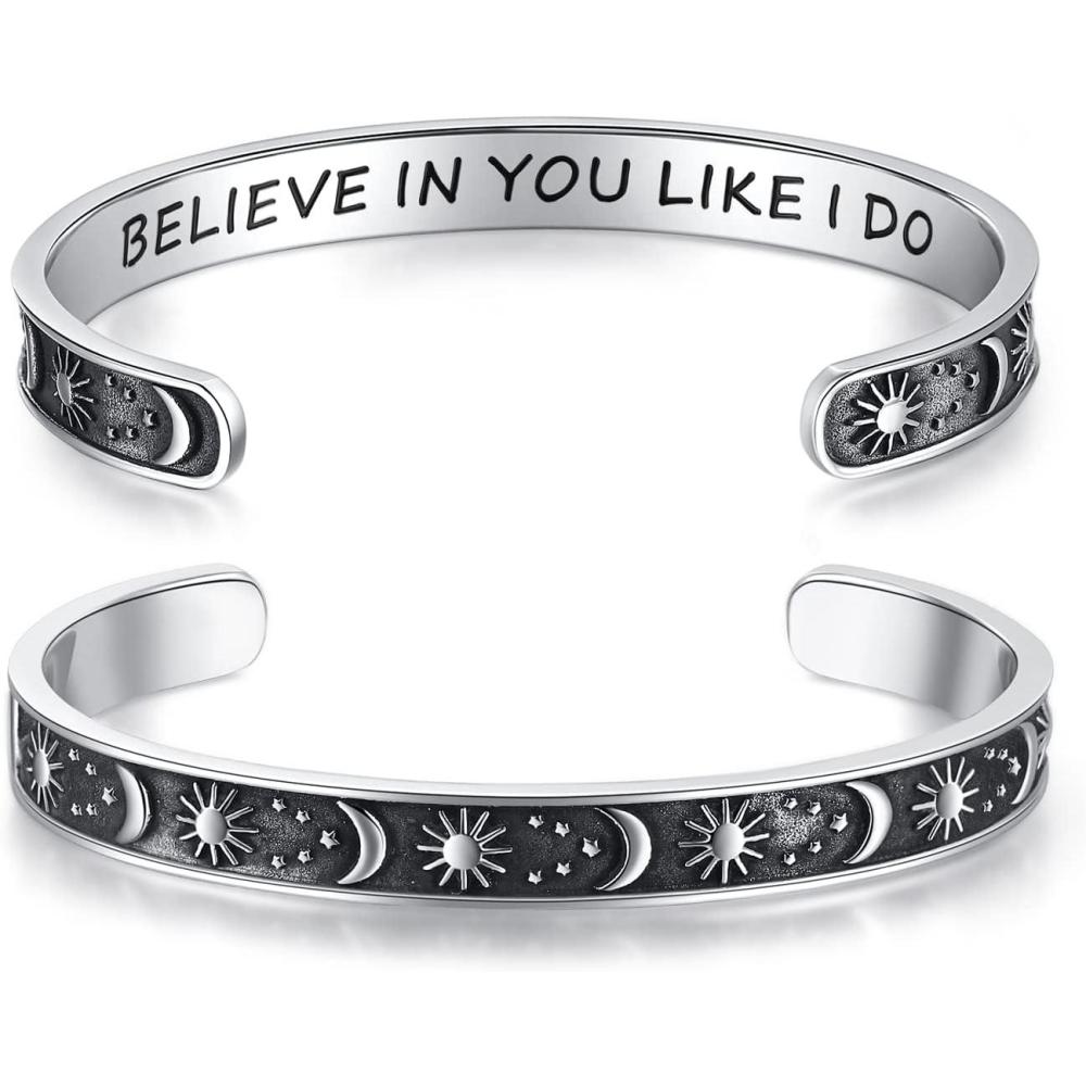 imageTONY amp SANDY Inspirational Bracelets for Women Teen Girls Personalized Gifts for Daughter Granddaughter Mom Sister Friends Stainless Steel Engraved Cuff Birthday Easter ChristmasA  Sun  Moon  Believe in you like i do