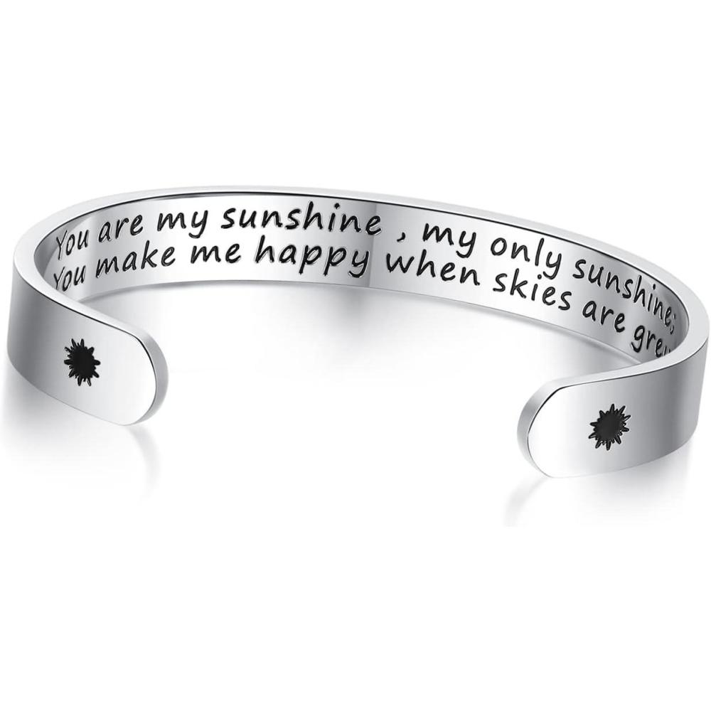 imageTONY amp SANDY Inspirational Bracelets for Women Teen Girls Personalized Gifts for Daughter Granddaughter Mom Sister Friends Stainless Steel Engraved Cuff Birthday Easter ChristmasA You are my sunshine my only sunshine you make me happy when skies are grey