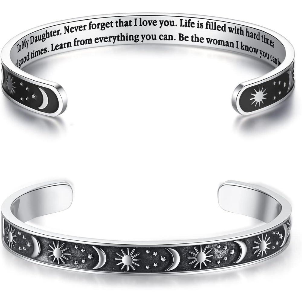 imageTONY amp SANDY Inspirational Bracelets for Women Teen Girls Personalized Gifts for Daughter Granddaughter Mom Sister Friends Stainless Steel Engraved Cuff Birthday Easter ChristmasA Daughter Gifts Sun Moon Never forget that I love you