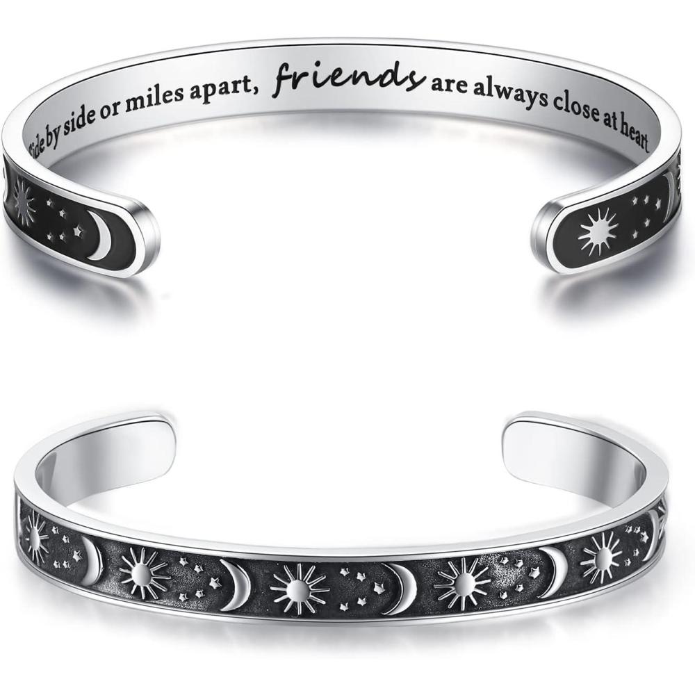 imageTONY amp SANDY Inspirational Bracelets for Women Teen Girls Personalized Gifts for Daughter Granddaughter Mom Sister Friends Stainless Steel Engraved Cuff Birthday Easter ChristmasA Friend Gifts Sun Moon Side by side or miles apart friends are always close at heart