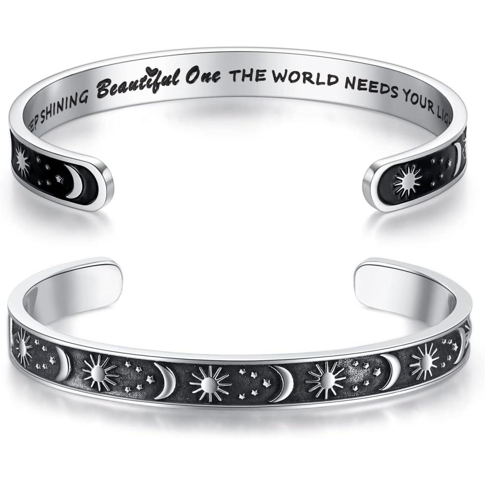 imageTONY amp SANDY Inspirational Bracelets for Women Teen Girls Personalized Gifts for Daughter Granddaughter Mom Sister Friends Stainless Steel Engraved Cuff Birthday Easter ChristmasA  Sun  Moon  Keep shining beautiful one the world needs your light
