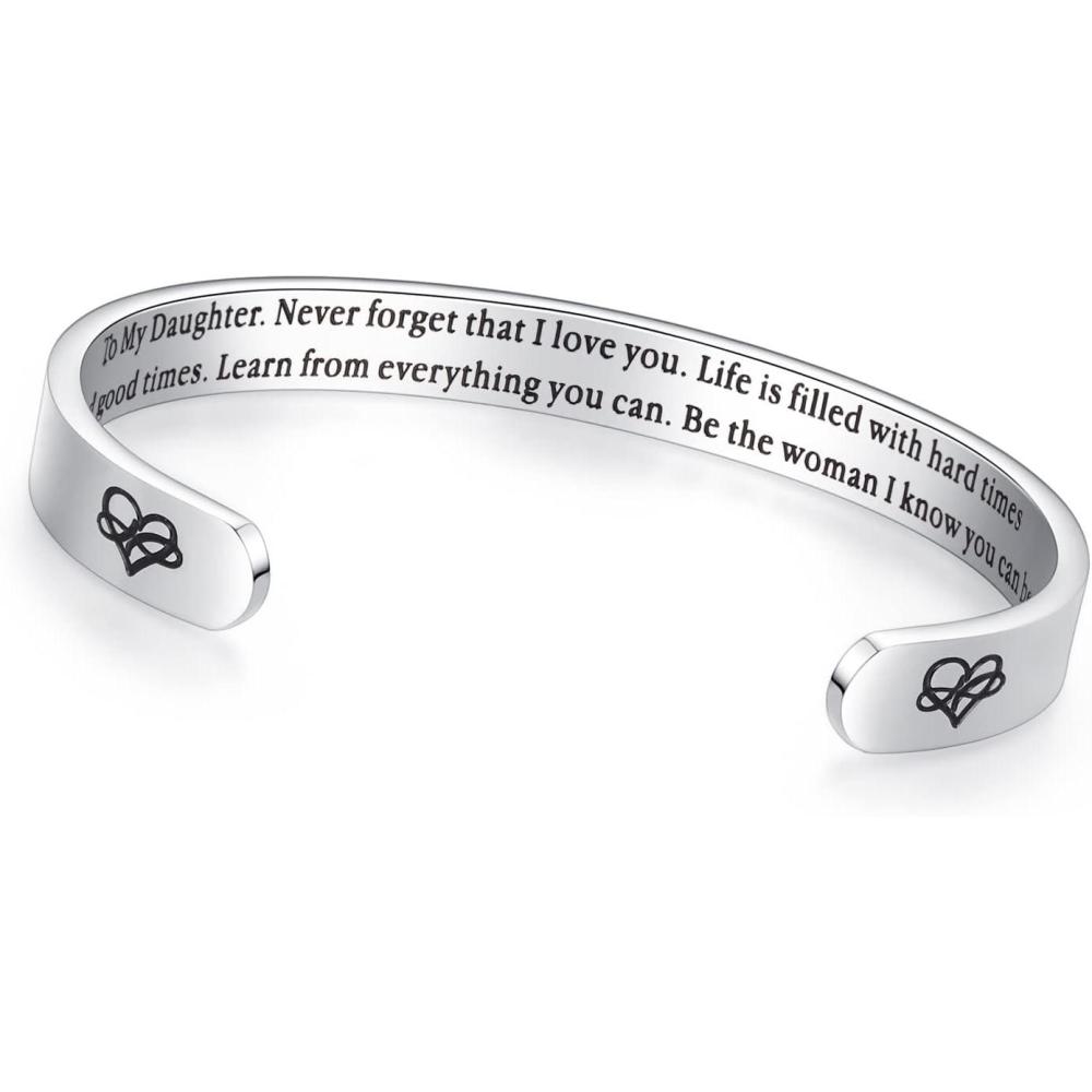imageTONY amp SANDY Inspirational Bracelets for Women Teen Girls Personalized Gifts for Daughter Granddaughter Mom Sister Friends Stainless Steel Engraved Cuff Birthday Easter ChristmasA Daughter Gifts Never forget that I love youBe the woman I know you can be