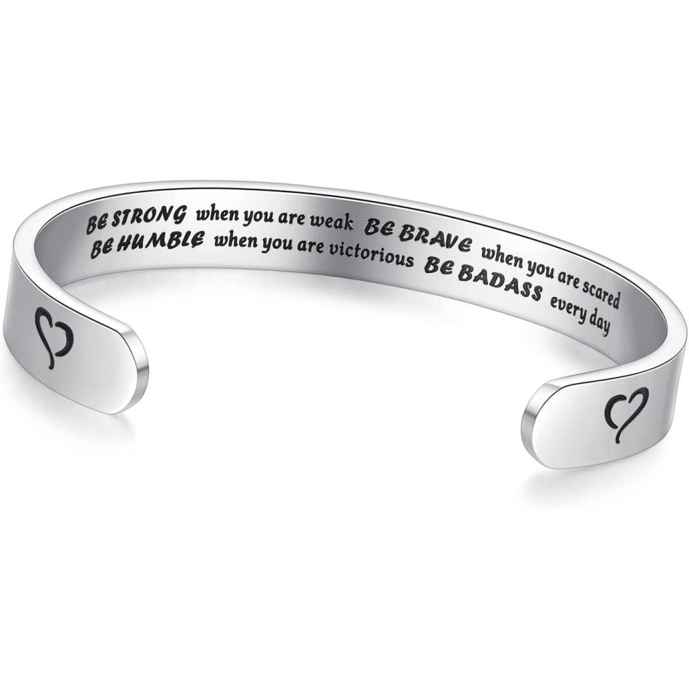 imageTONY amp SANDY Inspirational Bracelets for Women Teen Girls Personalized Gifts for Daughter Granddaughter Mom Sister Friends Stainless Steel Engraved Cuff Birthday Easter ChristmasA  Be strong when you are weak be brave when you are scared be humble