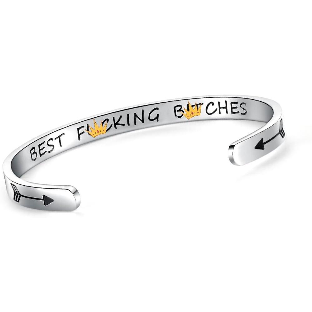 imageTONY amp SANDY Inspirational Bracelets for Women Teen Girls Personalized Gifts for Daughter Granddaughter Mom Sister Friends Stainless Steel Engraved Cuff Birthday Easter ChristmasBest Bitches