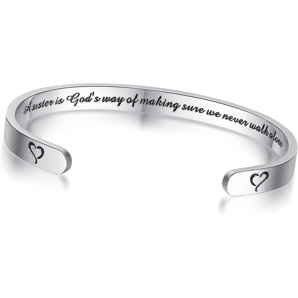 imageTONY amp SANDY Inspirational Bracelets for Women Teen Girls Personalized Gifts for Daughter Granddaughter Mom Sister Friends Stainless Steel Engraved Cuff Birthday Easter ChristmasA Sister Gifts A sister is gods way of making sure we never walk alone