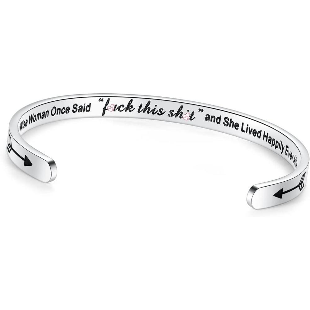 imageTONY amp SANDY Inspirational Bracelets for Women Teen Girls Personalized Gifts for Daughter Granddaughter Mom Sister Friends Stainless Steel Engraved Cuff Birthday Easter ChristmasA Wise Woman Once Said fk This st and she Lived Happily Ever After
