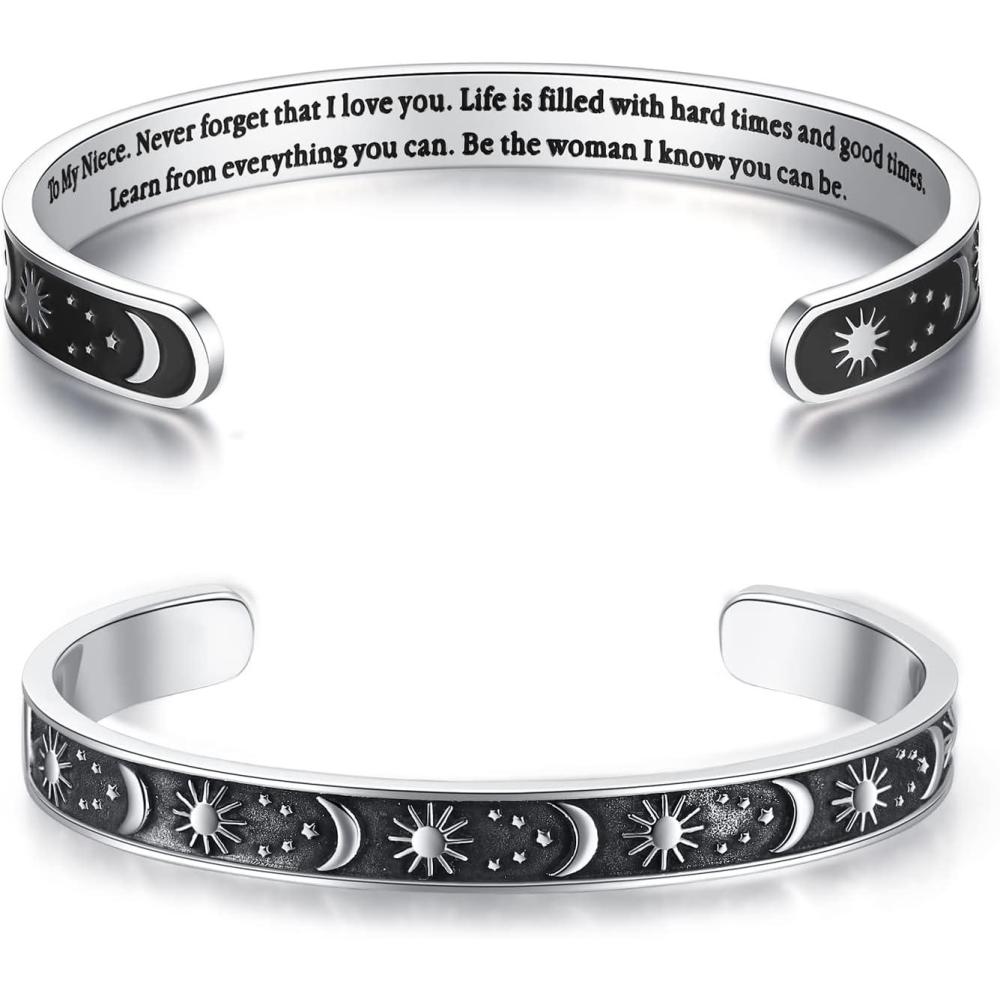 imageTONY amp SANDY Inspirational Bracelets for Women Teen Girls Personalized Gifts for Daughter Granddaughter Mom Sister Friends Stainless Steel Engraved Cuff Birthday Easter ChristmasA Niece Gifts Sun Moon Never forget that I love you