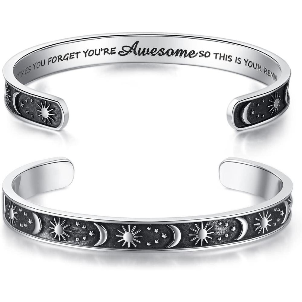 imageTONY amp SANDY Inspirational Bracelets for Women Teen Girls Personalized Gifts for Daughter Granddaughter Mom Sister Friends Stainless Steel Engraved Cuff Birthday Easter ChristmasA Sun Moon Sometimes you forget you re awesome so this is your reminder