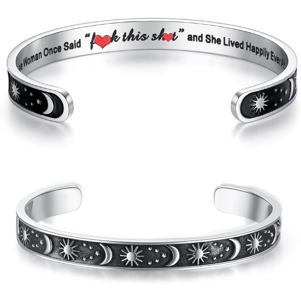 imageTONY amp SANDY Inspirational Bracelets for Women Teen Girls Personalized Gifts for Daughter Granddaughter Mom Sister Friends Stainless Steel Engraved Cuff Birthday Easter ChristmasA Sun Moon A wise woman once said