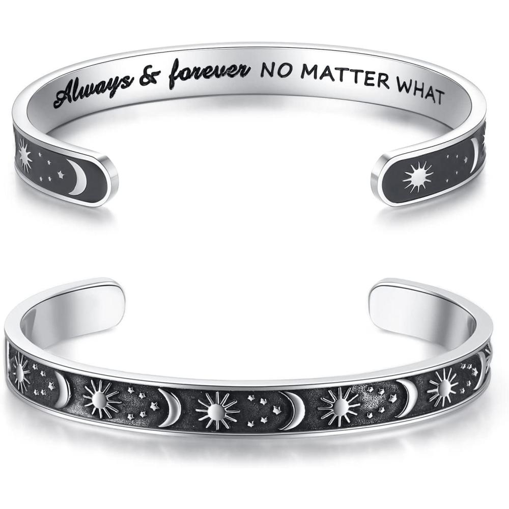 imageTONY amp SANDY Inspirational Bracelets for Women Teen Girls Personalized Gifts for Daughter Granddaughter Mom Sister Friends Stainless Steel Engraved Cuff Birthday Easter ChristmasA Sun Moon Always and forever no matter what
