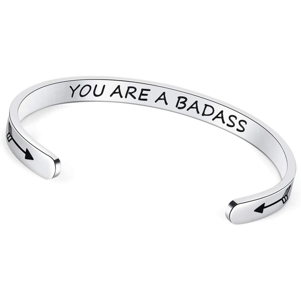 imageTONY amp SANDY Inspirational Bracelets for Women Teen Girls Personalized Gifts for Daughter Granddaughter Mom Sister Friends Stainless Steel Engraved Cuff Birthday Easter ChristmasA You are a badass