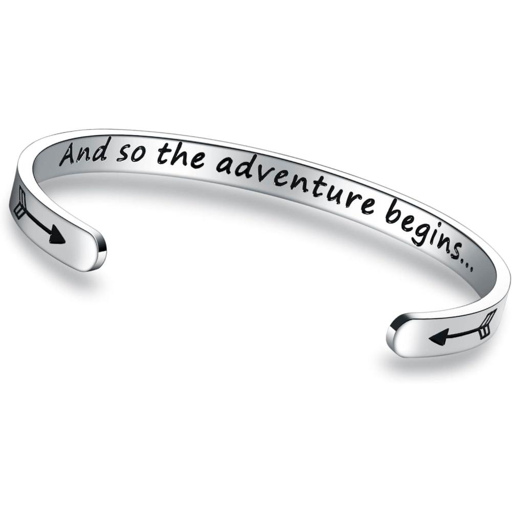 imageTONY amp SANDY Inspirational Bracelets for Women Teen Girls Personalized Gifts for Daughter Granddaughter Mom Sister Friends Stainless Steel Engraved Cuff Birthday Easter ChristmasA Graduation Gifts And so the adventure begins