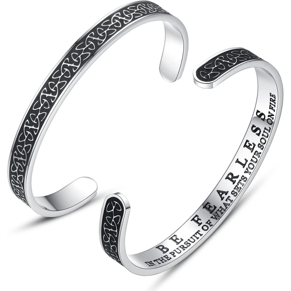 imageTONY amp SANDY Inspirational Bracelets for Women Teen Girls Personalized Gifts for Daughter Granddaughter Mom Sister Friends Stainless Steel Engraved Cuff Birthday Easter ChristmasA  Be fearless  Celtic Knot