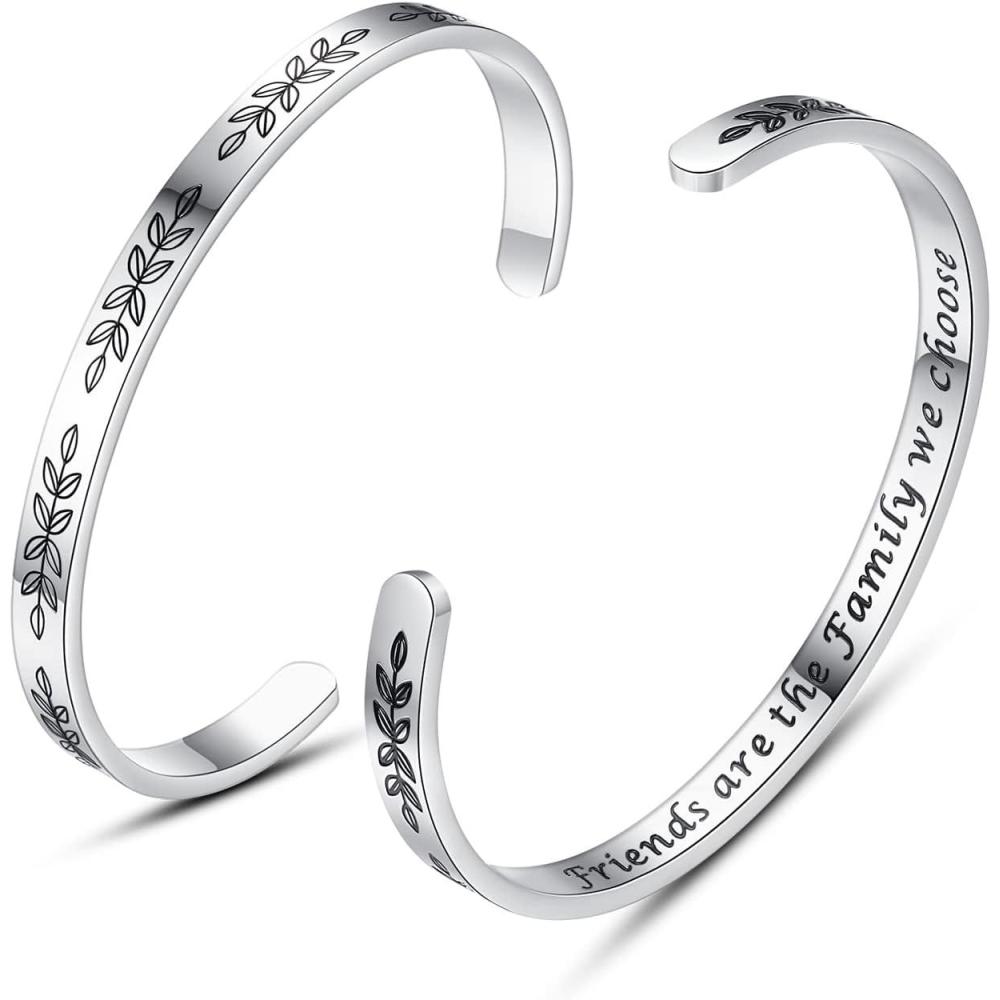 imageTONY amp SANDY Inspirational Bracelets for Women Teen Girls Personalized Gifts for Daughter Granddaughter Mom Sister Friends Stainless Steel Engraved Cuff Birthday Easter ChristmasA Friends Gifts Friends are the family we choose