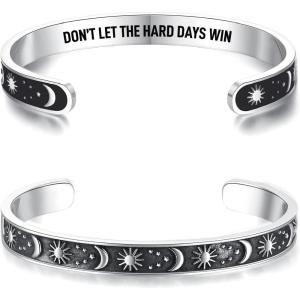 TONY & SANDY Inspirational Bracelets for Women Teen Girls Personalized Gifts for Daughter Granddaughter Mom Sister Friends Stainless Steel Engraved Cuff Birthday Easter Christmas(A – Sun & Moon – Don’t let the hard days win)