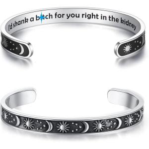 TONY & SANDY Inspirational Bracelets for Women Teen Girls Personalized Gifts for Daughter Granddaughter Mom Sister Friends Stainless Steel Engraved Cuff Birthday Easter Christmas(A – Friend Gifts – Sun & Moon – I’d shank a b@tch for you right in the kidney)