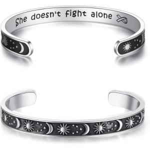TONY & SANDY Inspirational Bracelets for Women Teen Girls Personalized Gifts for Daughter Granddaughter Mom Sister Friends Stainless Steel Engraved Cuff Birthday Easter Christmas(A – Sun & Moon – She doesn’t fight alone)