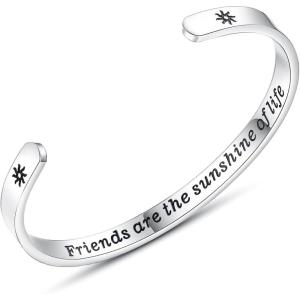 TONY & SANDY Inspirational Bracelets for Women Teen Girls Personalized Gifts for Daughter Granddaughter Mom Sister Friends Stainless Steel Engraved Cuff Birthday Easter Christmas(A – Friend Gifts – Friends are the sunshine of life)