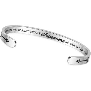 TONY & SANDY Inspirational Bracelets for Women Teen Girls Personalized Gifts for Daughter Granddaughter Mom Sister Friends Stainless Steel Engraved Cuff Birthday Easter Christmas(A – Sometimes you forget you re awesome so this is your reminder)