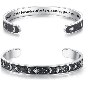 TONY & SANDY Inspirational Bracelets for Women Teen Girls Personalized Gifts for Daughter Granddaughter Mom Sister Friends Stainless Steel Engraved Cuff Birthday Easter Christmas(Sun & Moon – Do not let the behavior of others destroy your inner peace)