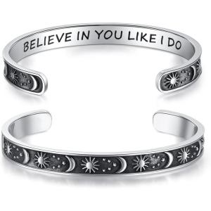 TONY & SANDY Inspirational Bracelets for Women Teen Girls Personalized Gifts for Daughter Granddaughter Mom Sister Friends Stainless Steel Engraved Cuff Birthday Easter Christmas(A – Sun & Moon – Believe in you like i do)