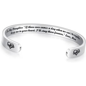 TONY & SANDY Inspirational Bracelets for Women Teen Girls Personalized Gifts for Daughter Granddaughter Mom Sister Friends Stainless Steel Engraved Cuff Birthday Easter Christmas(A – Daughter Gifts – If there ever comes a day when we cant be together  I’ll stay there forever.”)