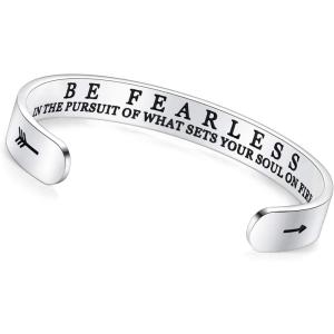 TONY & SANDY Inspirational Bracelets for Women Teen Girls Personalized Gifts for Daughter Granddaughter Mom Sister Friends Stainless Steel Engraved Cuff Birthday Easter Christmas(A – Graduation Gifts – Be fearless)