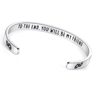 TONY & SANDY Inspirational Bracelets for Women Teen Girls Personalized Gifts for Daughter Granddaughter Mom Sister Friends Stainless Steel Engraved Cuff Birthday Easter Christmas(A – Friends Gifts- To the end you will be my friend)