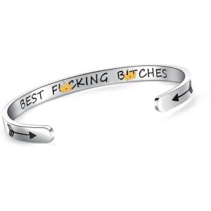 TONY & SANDY Inspirational Bracelets for Women Teen Girls Personalized Gifts for Daughter Granddaughter Mom Sister Friends Stainless Steel Engraved Cuff Birthday Easter Christmas(Best Bitches)