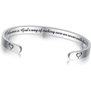 TONY & SANDY Inspirational Bracelets for Women Teen Girls Personalized Gifts for Daughter Granddaughter Mom Sister Friends Stainless Steel Engraved Cuff Birthday Easter Christmas(A – Sister Gifts – A sister is god’s way of making sure we never walk alone)