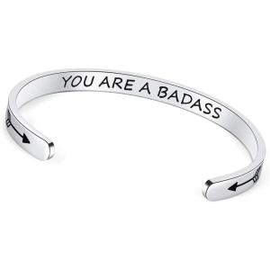 TONY & SANDY Inspirational Bracelets for Women Teen Girls Personalized Gifts for Daughter Granddaughter Mom Sister Friends Stainless Steel Engraved Cuff Birthday Easter Christmas(A – You are a badass)
