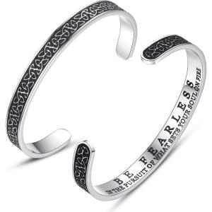 TONY & SANDY Inspirational Bracelets for Women Teen Girls Personalized Gifts for Daughter Granddaughter Mom Sister Friends Stainless Steel Engraved Cuff Birthday Easter Christmas(A – Be fearless – Celtic Knot)