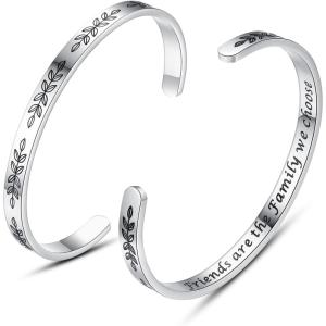 TONY & SANDY Inspirational Bracelets for Women Teen Girls Personalized Gifts for Daughter Granddaughter Mom Sister Friends Stainless Steel Engraved Cuff Birthday Easter Christmas(A – Friends Gifts – Friends are the family we choose)
