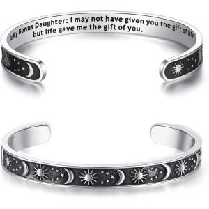 TONY & SANDY Inspirational Bracelets for Women Teen Girls Personalized Gifts for Daughter Granddaughter Mom Sister Friends Stainless Steel Engraved Cuff Birthday Easter Christmas(A – Bonus Daughter Gifts – Sun & Moon – I may not have given you the gift of life…)