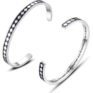 TONY & SANDY Inspirational Bracelets for Women Teen Girls Personalized Gifts for Daughter Granddaughter Mom Sister Friends Stainless Steel Engraved Cuff Birthday Easter Christmas(A – Grandmother Granddaughter Gifts – The love between a grandmother and granddaughter is forever)
