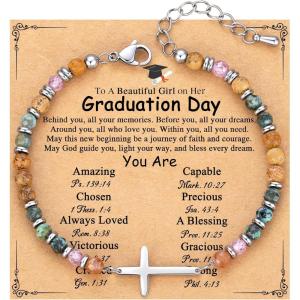 TONY & SANDY Graduation Gifts for Her 2026, Graduation Decorations Cross Bracelets for Women Girls Middle High School College Graduates, With Graduation Cap Box and Meaningful Cards(Graduation – Cross)