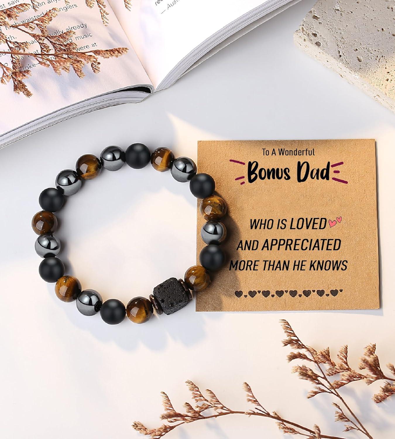 imageTONY amp SANDY Valentines Day Gifts for Him Natural Stone Bracelets for Men Boys Son Grandson Nephew Boyfriend Dad Step Dad Birthday Christmas Easter Gifts for Teens Boys Men AdultsTo My Step Dad