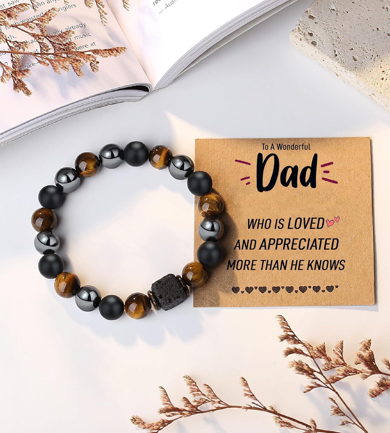 imageTONY amp SANDY Valentines Day Gifts for Him Natural Stone Bracelets for Men Boys Son Grandson Nephew Boyfriend Dad Step Dad Birthday Christmas Easter Gifts for Teens Boys Men AdultsTo My Dad