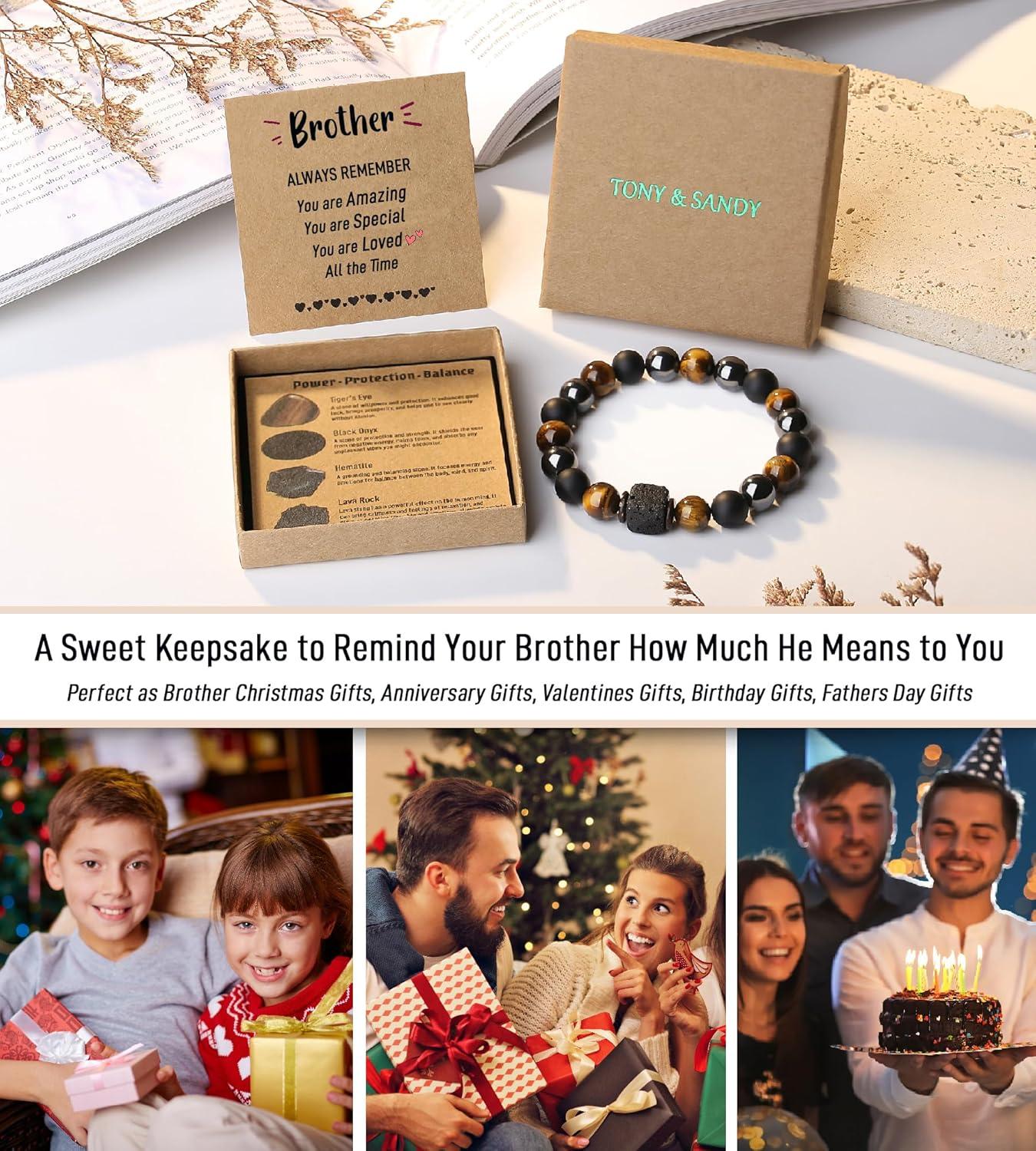 imageTONY amp SANDY Valentines Day Gifts for Him Natural Stone Bracelets for Men Boys Son Grandson Nephew Boyfriend Dad Step Dad Birthday Christmas Easter Gifts for Teens Boys Men AdultsTo My Brother