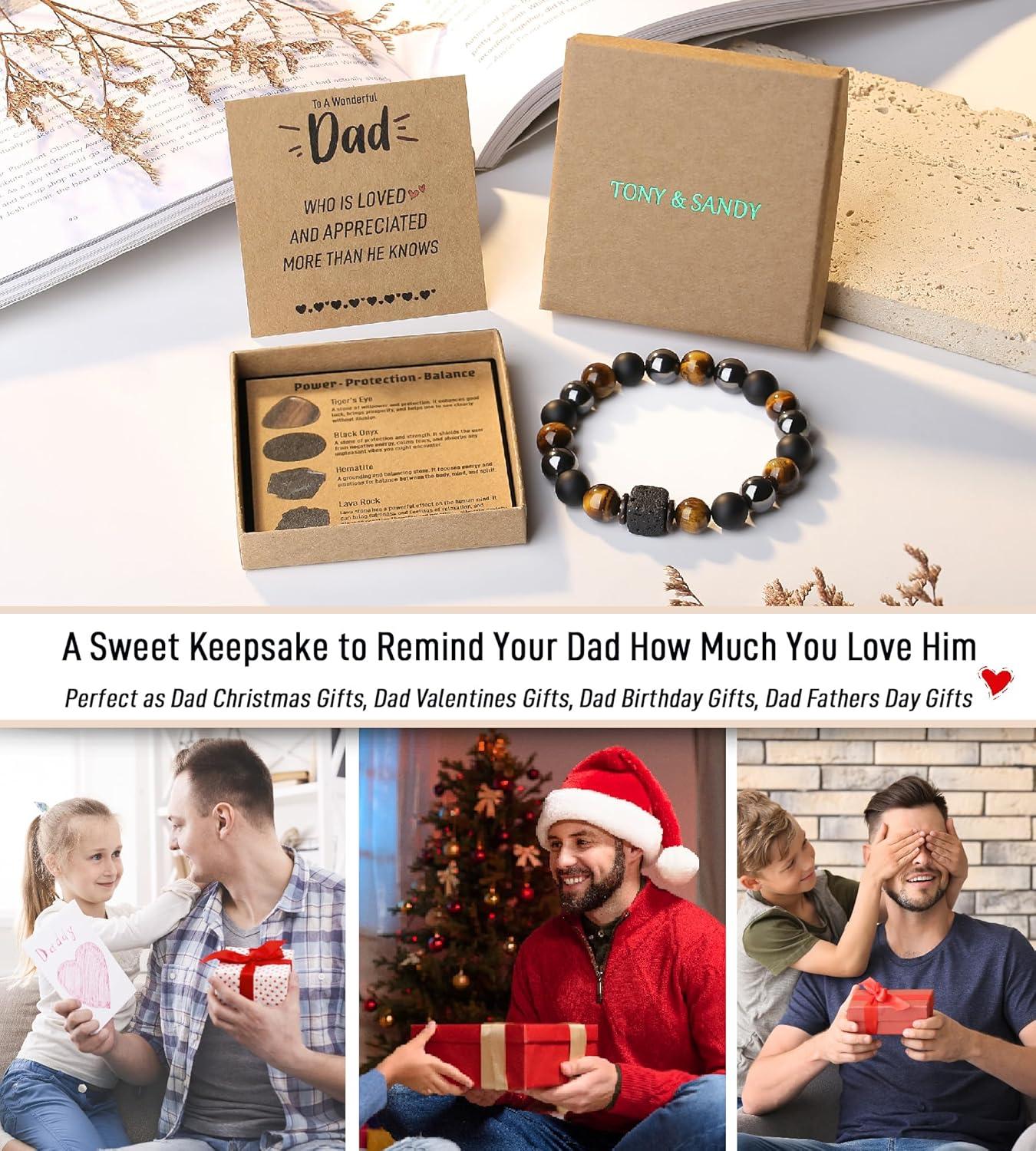 imageTONY amp SANDY Valentines Day Gifts for Him Natural Stone Bracelets for Men Boys Son Grandson Nephew Boyfriend Dad Step Dad Birthday Christmas Easter Gifts for Teens Boys Men AdultsTo My Dad