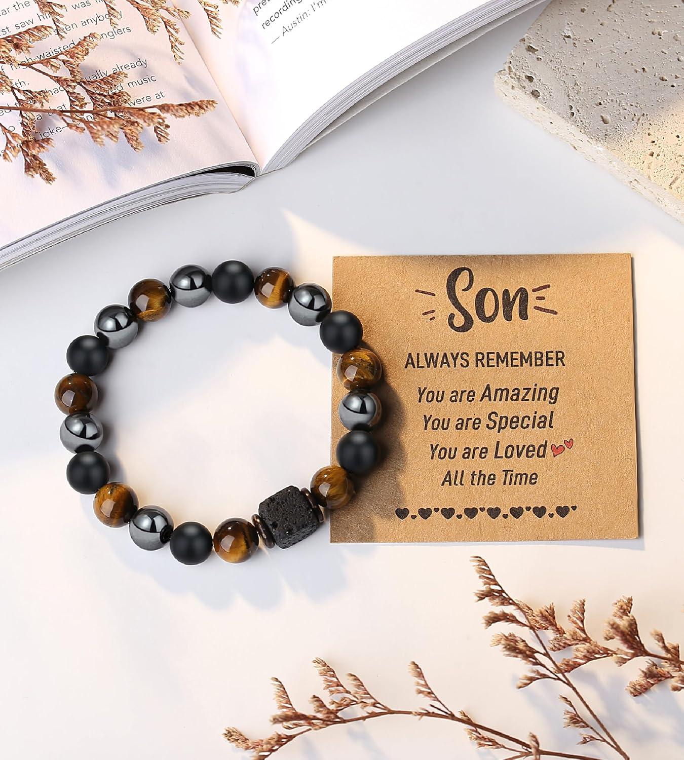 imageTONY amp SANDY Valentines Day Gifts for Him Natural Stone Bracelets for Men Boys Son Grandson Nephew Boyfriend Dad Step Dad Birthday Christmas Easter Gifts for Teens Boys Men AdultsTo My Son