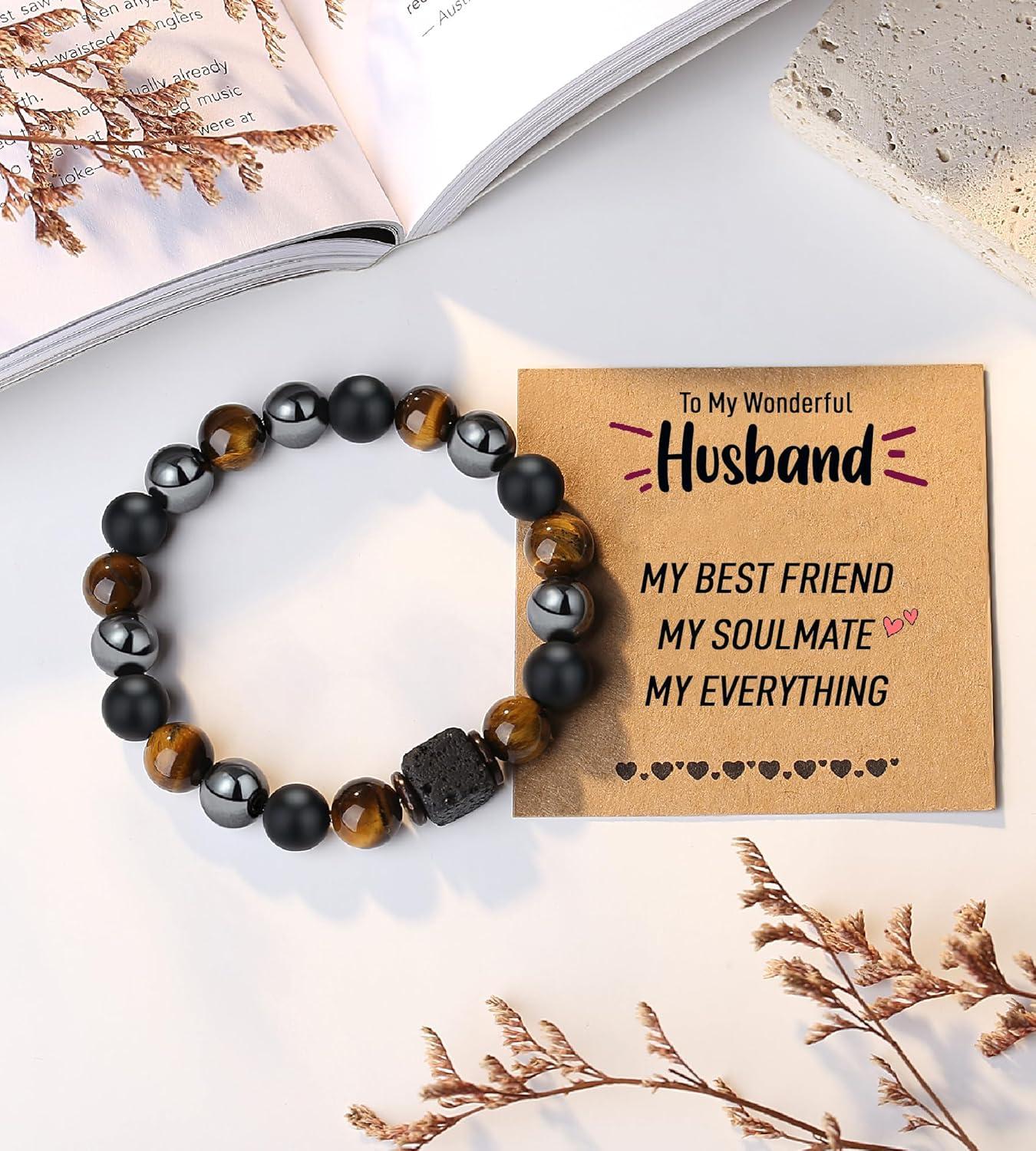 imageTONY amp SANDY Valentines Day Gifts for Him Natural Stone Bracelets for Men Boys Son Grandson Nephew Boyfriend Dad Step Dad Birthday Christmas Easter Gifts for Teens Boys Men AdultsTo My Husband