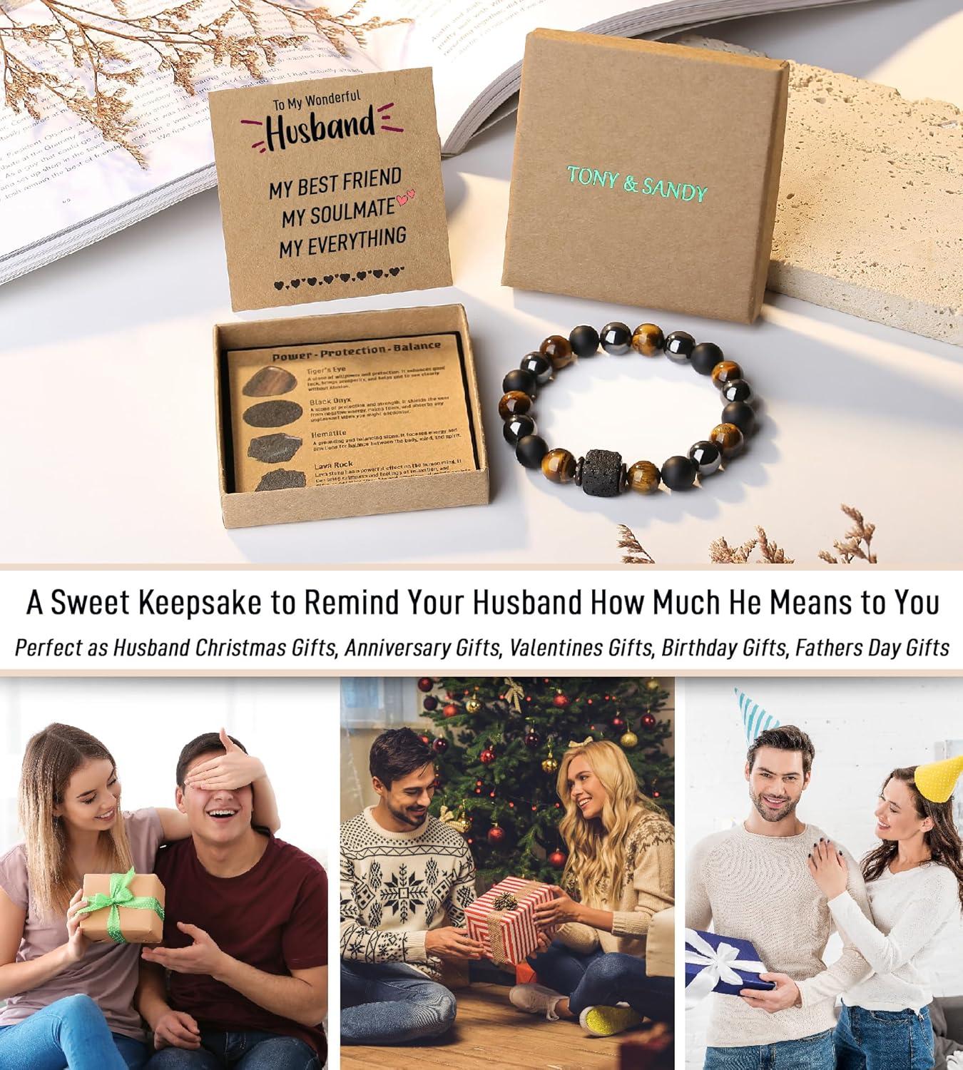 imageTONY amp SANDY Valentines Day Gifts for Him Natural Stone Bracelets for Men Boys Son Grandson Nephew Boyfriend Dad Step Dad Birthday Christmas Easter Gifts for Teens Boys Men AdultsTo My Husband