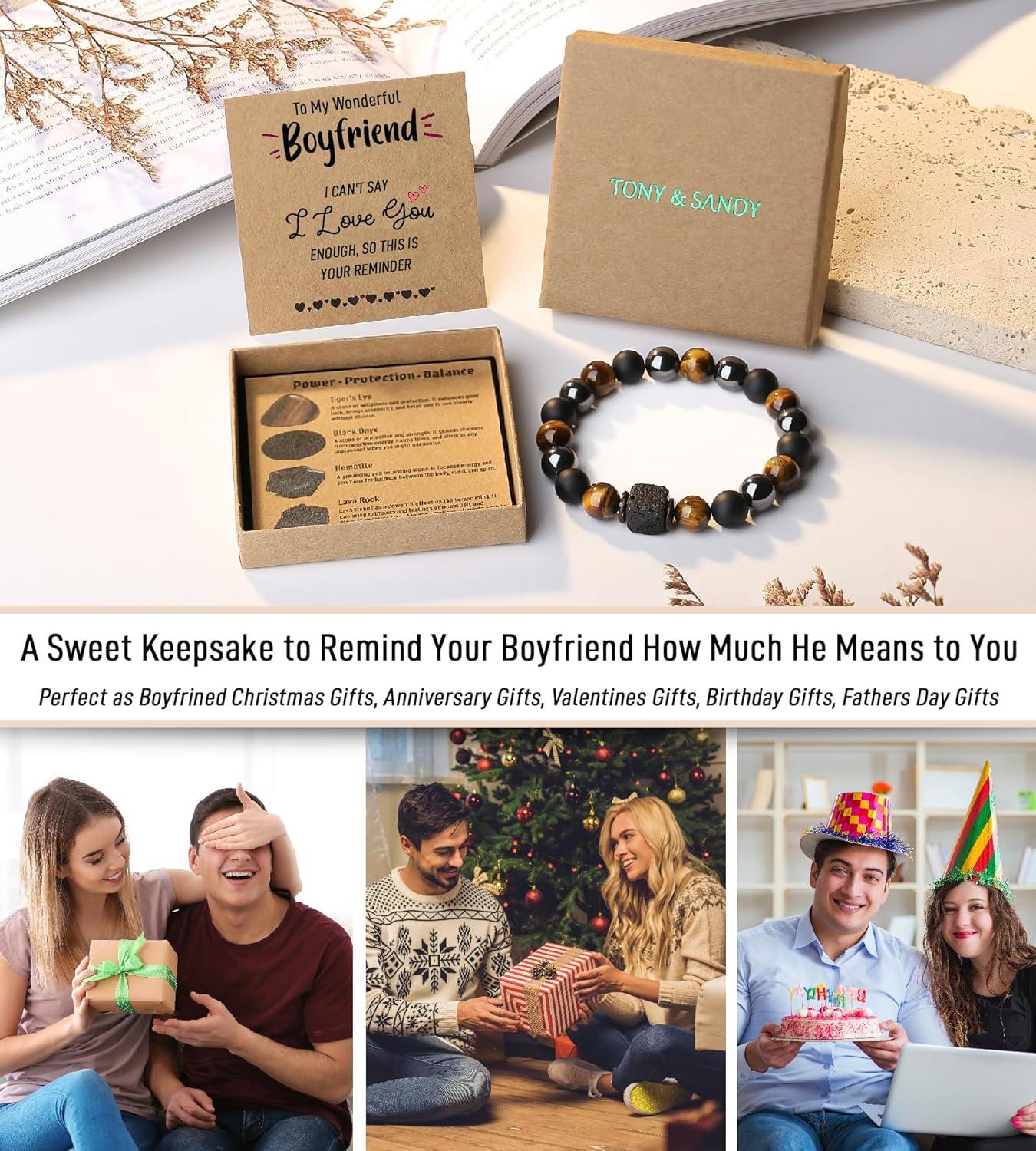 imageTONY amp SANDY Valentines Day Gifts for Him Natural Stone Bracelets for Men Boys Son Grandson Nephew Boyfriend Dad Step Dad Birthday Christmas Easter Gifts for Teens Boys Men AdultsTo My Boyfriend