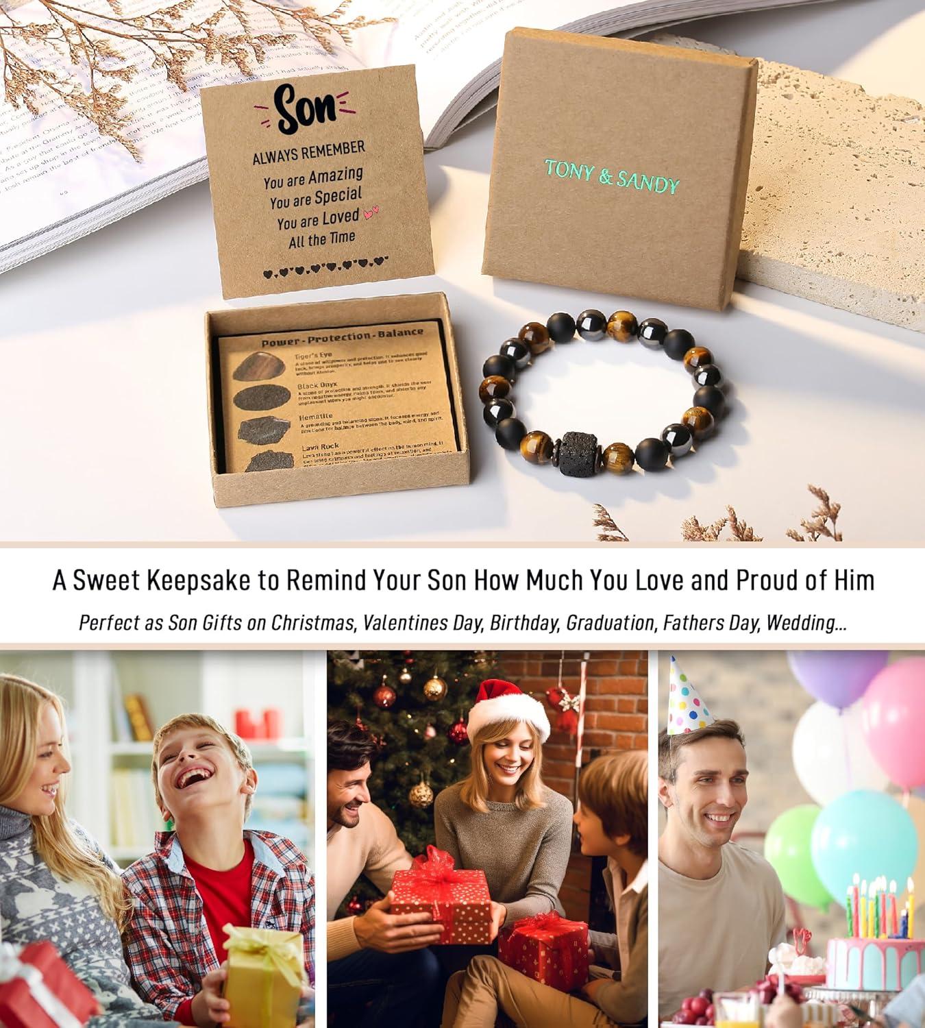 imageTONY amp SANDY Valentines Day Gifts for Him Natural Stone Bracelets for Men Boys Son Grandson Nephew Boyfriend Dad Step Dad Birthday Christmas Easter Gifts for Teens Boys Men AdultsTo My Son