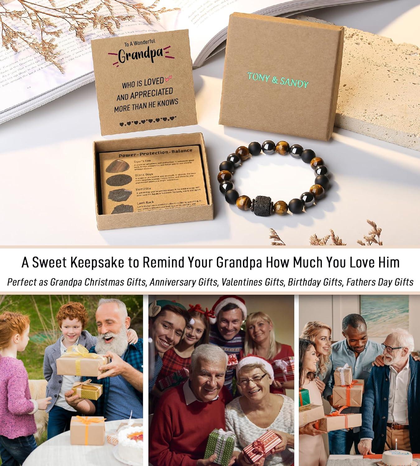 imageTONY amp SANDY Valentines Day Gifts for Him Natural Stone Bracelets for Men Boys Son Grandson Nephew Boyfriend Dad Step Dad Birthday Christmas Easter Gifts for Teens Boys Men AdultsTo My Grandpa