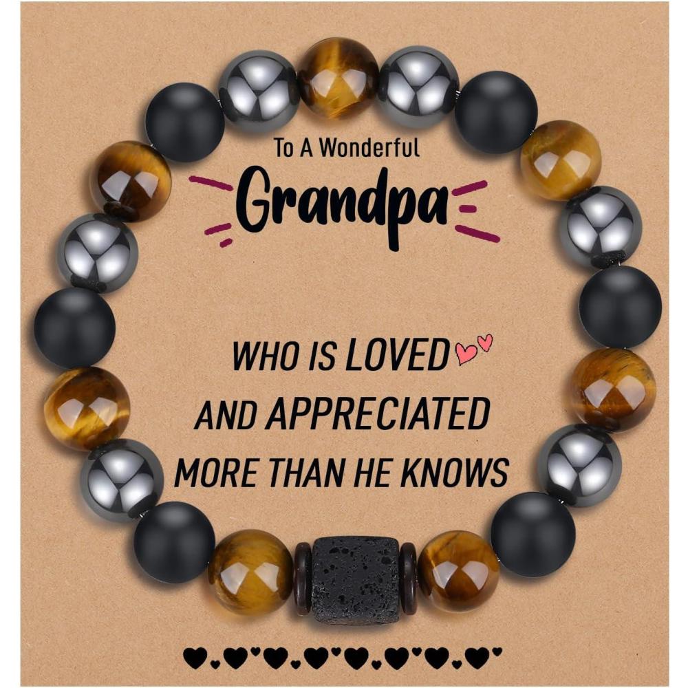 imageTONY amp SANDY Valentines Day Gifts for Him Natural Stone Bracelets for Men Boys Son Grandson Nephew Boyfriend Dad Step Dad Birthday Christmas Easter Gifts for Teens Boys Men AdultsTo My Grandpa