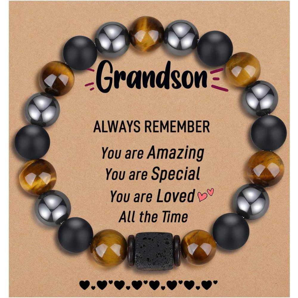 imageTONY amp SANDY Valentines Day Gifts for Him Natural Stone Bracelets for Men Boys Son Grandson Nephew Boyfriend Dad Step Dad Birthday Christmas Easter Gifts for Teens Boys Men AdultsTo My Grandson