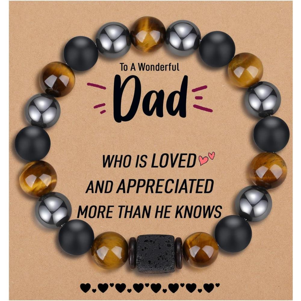 imageTONY amp SANDY Valentines Day Gifts for Him Natural Stone Bracelets for Men Boys Son Grandson Nephew Boyfriend Dad Step Dad Birthday Christmas Easter Gifts for Teens Boys Men AdultsTo My Dad