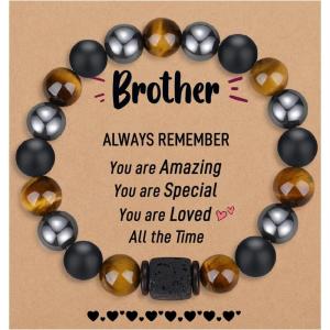 TONY & SANDY Valentines Day Gifts for Him, Natural Stone Bracelets for Men, Boys, Son, Grandson, Nephew, Boyfriend, Dad, Step Dad – Birthday Christmas Easter Gifts for Teens Boys Men Adults(To My Brother)